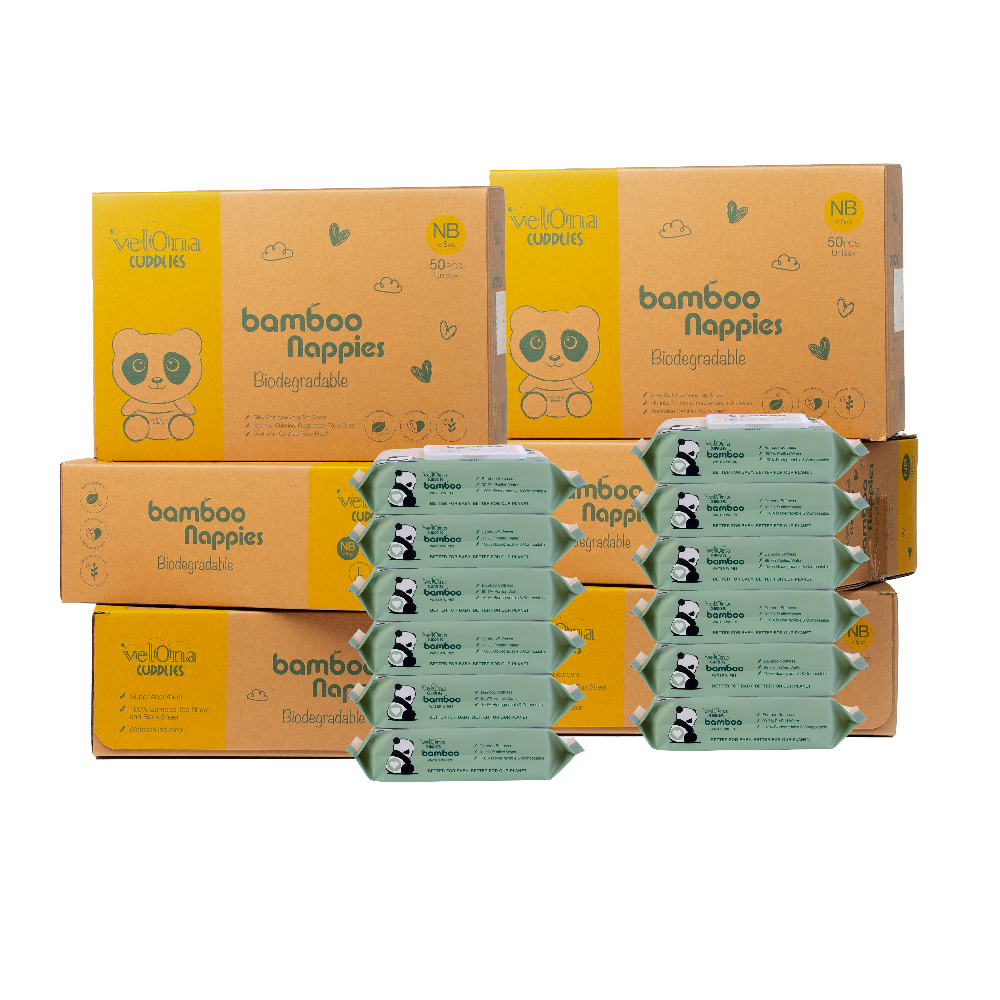 Cuddlies Newborn Size 1 nappy 6 pack and 12 pack of Bamboo wipes