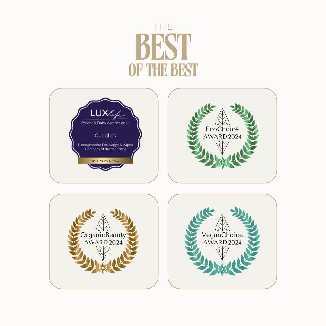 Cuddlies Awards - best eco nappy company, Eco Choice, Organic Beauty Award and Vegan Choice