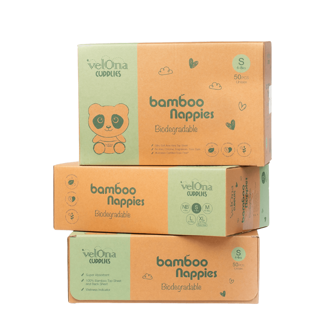 Cuddlies Size 2 Infant Nappy Bundle – absorbent bamboo nappies for growing babies, non-toxic and sustainable, value eco nappy pack