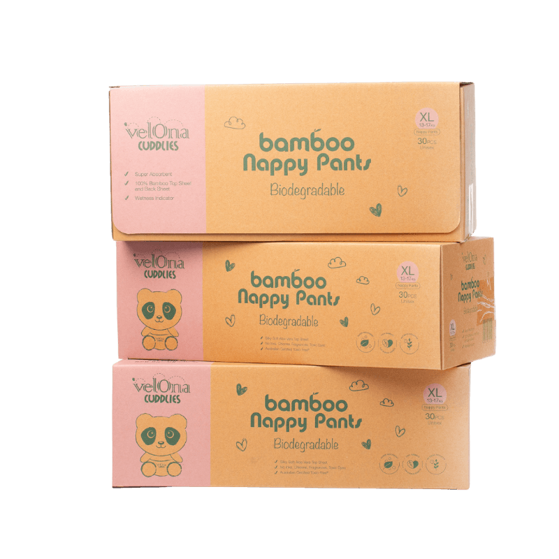 Cuddlies Nappy Pants Size 5 XL Walker – eco-friendly bamboo pull-up nappies in a value bundle, biodegradable and gentle for active toddlers