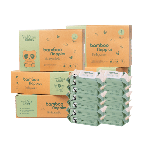 Cuddlies Bamboo Eco Nappy Size 2 Small 6 pack and Bamboo Eco Water wipes 12 pack