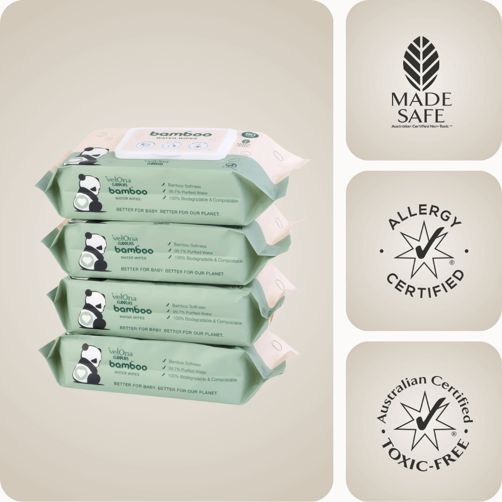 Cuddlies Water Wipes 4-Pack with Allergy Certified Badges – Gentle and Safe for Sensitive Skin