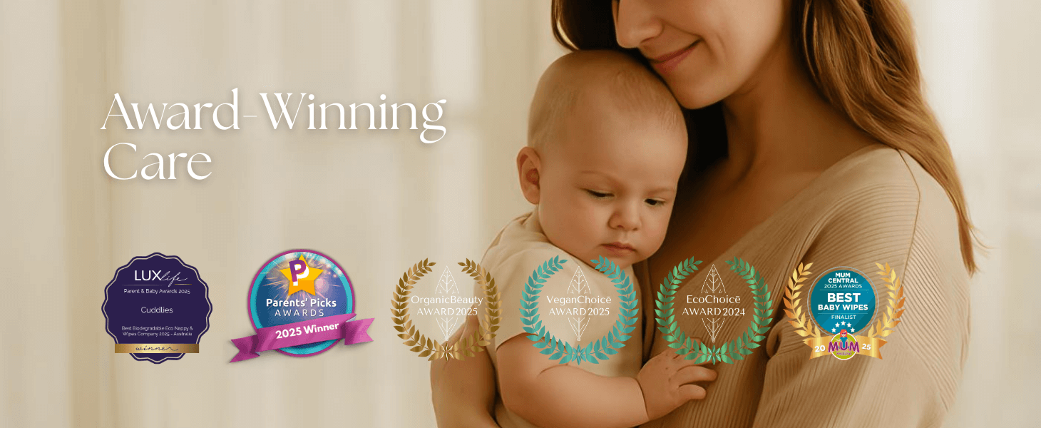 Cuddlies Award-winning eco nappies & baby wipes. Recognised in 2025 for being gentle on babies and kind to the planet.