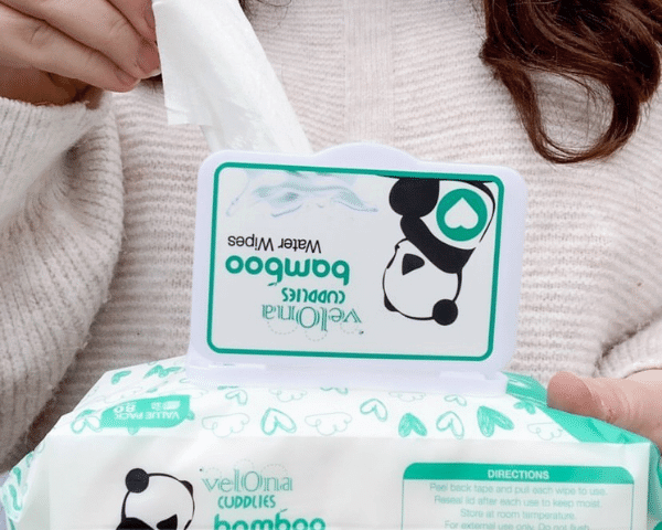 Cuddlies Eco friendly baby wipe taken out from pack