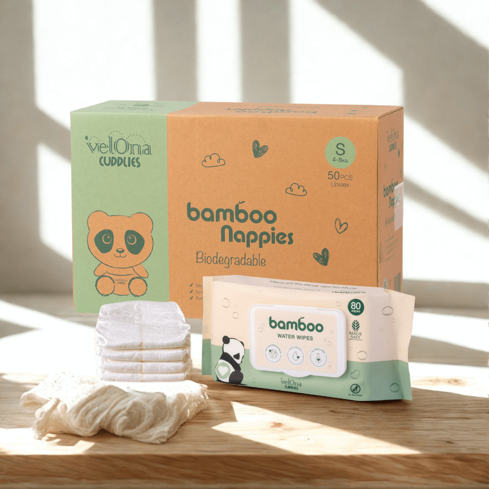 Eco Nappy & Wipes Starter Pack – Bamboo Size 2 Nappies & Water Wipes for Gentle, Rash-Free Baby Care.
