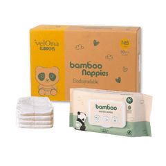 Eco Nappy & Wipes Starter Pack – Bamboo Size 1 Nappies & Water Wipes for Gentle Baby Care