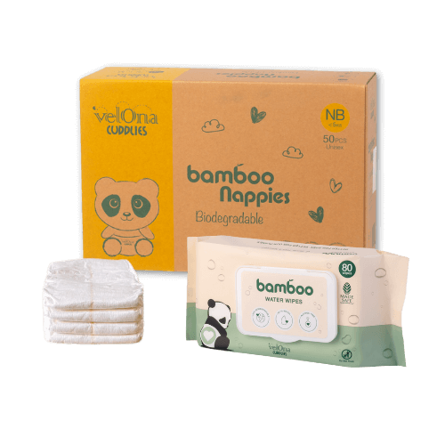Eco Nappy & Wipes Starter Pack – Bamboo Size 1 Nappies & Water Wipes for Gentle Baby Care