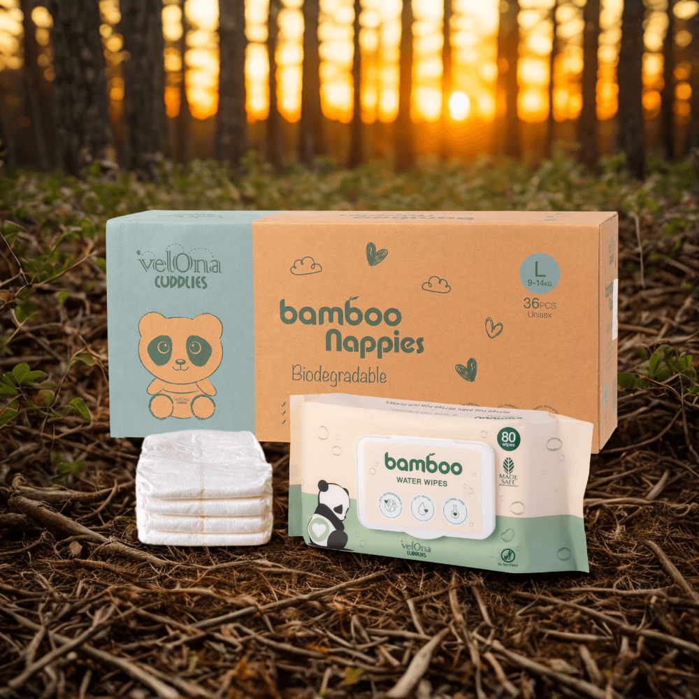 Eco Nappy & Wipes Starter Pack – Size 4 Bamboo Nappies & Water Wipes for Gentle, Rash-Free Baby Care.