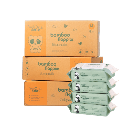 Cuddlies Bamboo Eco Nappy Size 3 Medium 3 pack and Bamboo Water Baby Wipes 4 pack