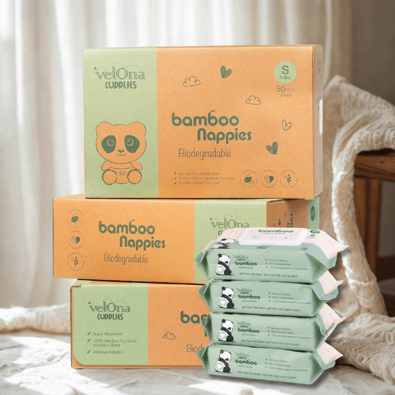 Infant size 2 bamboo nappy and baby wipes bundle – plant-based, non-toxic and ideal for growing babies on subscription