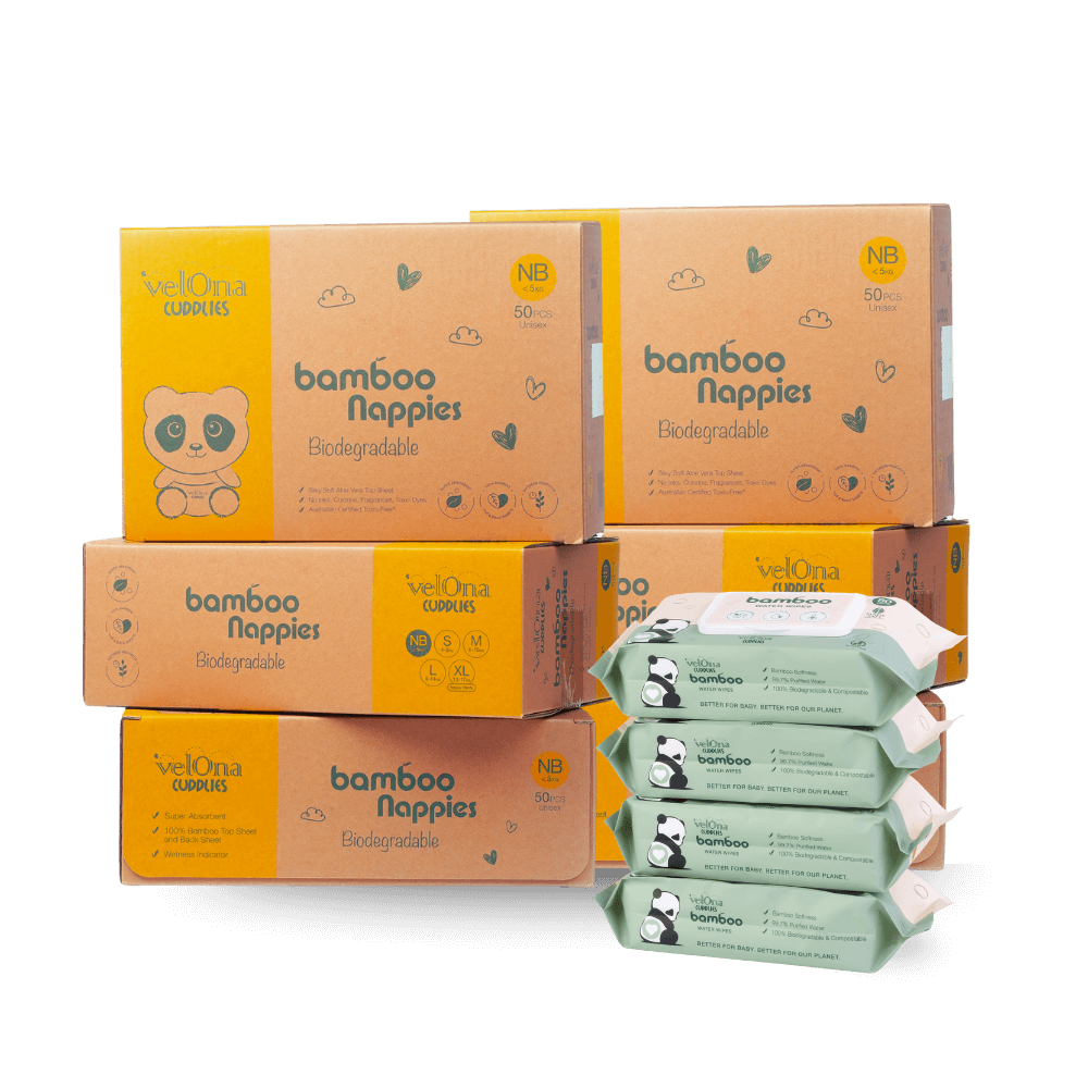 Cuddlies Size 1 Newborn Value Bundle with 300 eco nappies + 320 natural water wipes, perfect value for new parents