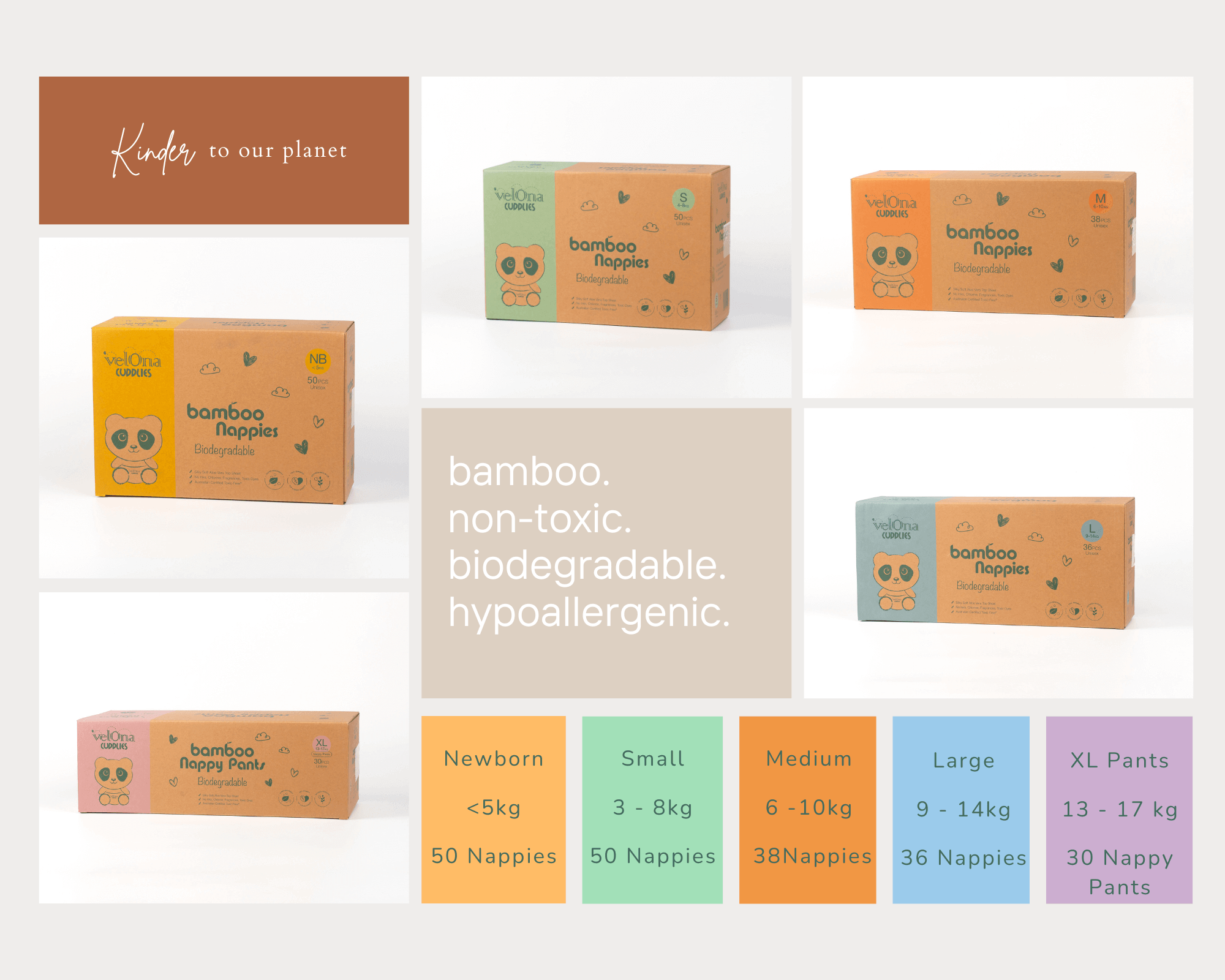 Cuddlies bamboo eco nappies in all sizes - from newborn to toddler, perfectly fitted for every stage