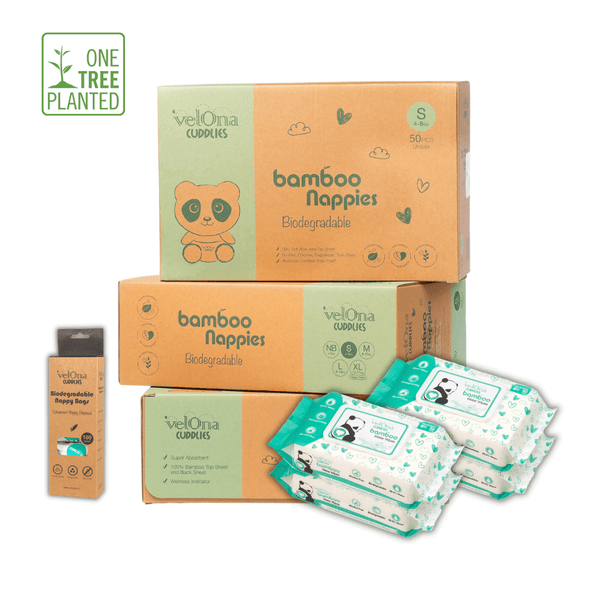 Cuddlies Nappy Subscription bundle with Bamboo Organic best eco Nappies in Australia and Bamboo Water Wipes and disposable nappy bags