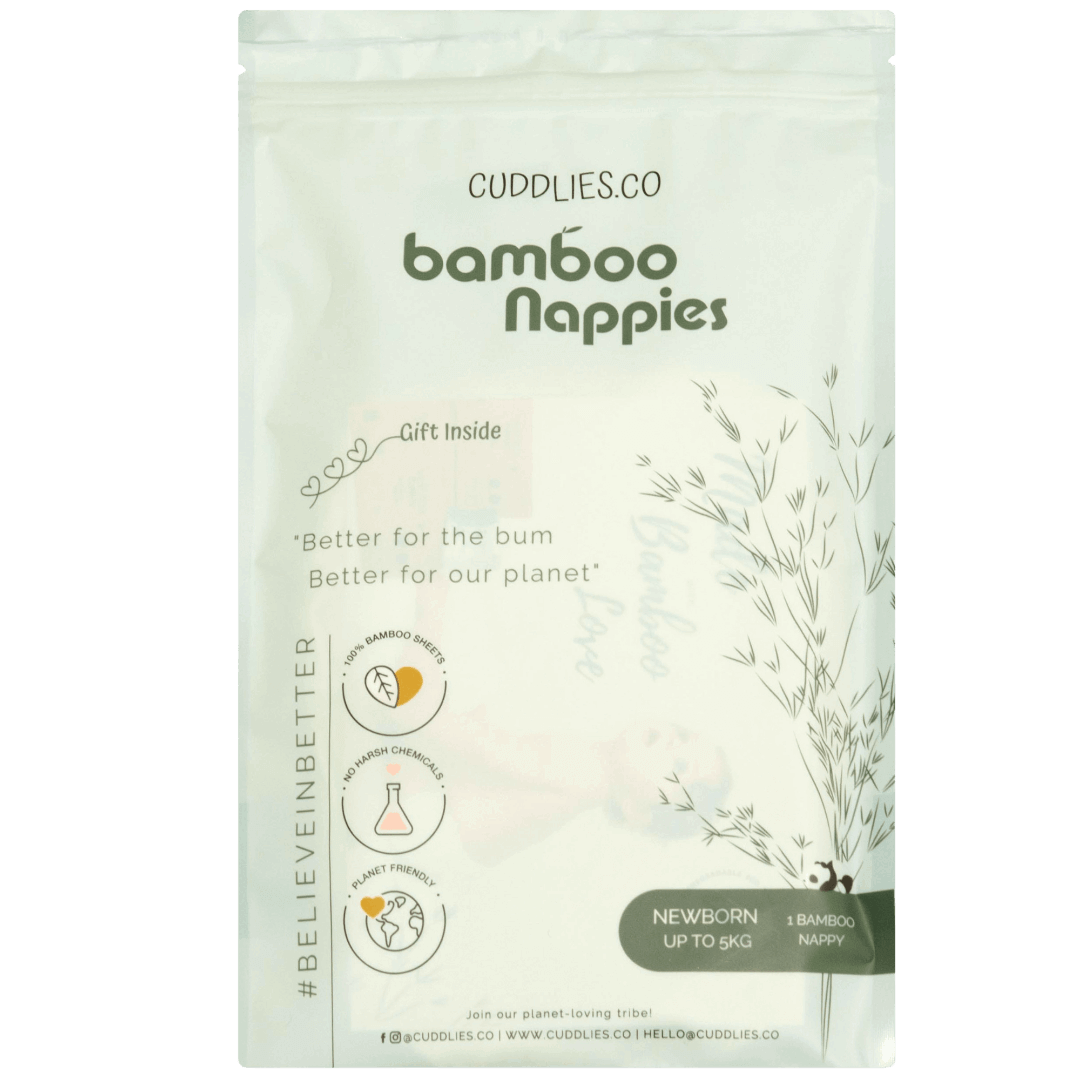 Eco friendly bamboo nappy sample pack and enjoy 40% off from your first nappy order. Super absorbent nappies made with naturally breathable bamboo.